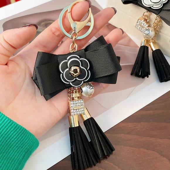 Handbags - NEW Fashion Black Bow, Flower, Tassles and Key Charms Bag Keychain